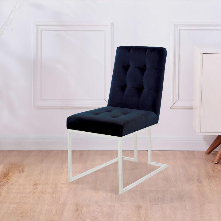Dining Chair with Fabric Seat and Metal Legs, Set of 2, Blue-Benzara