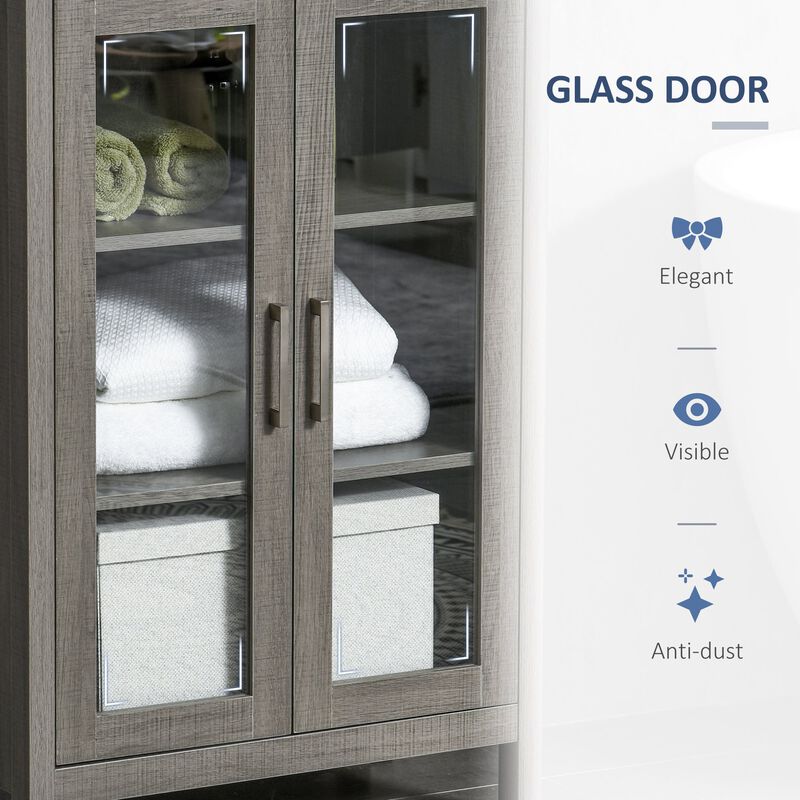 Gray Display Cabinet: Tall Wood Cabinet with Glass Door & 3 Shelves