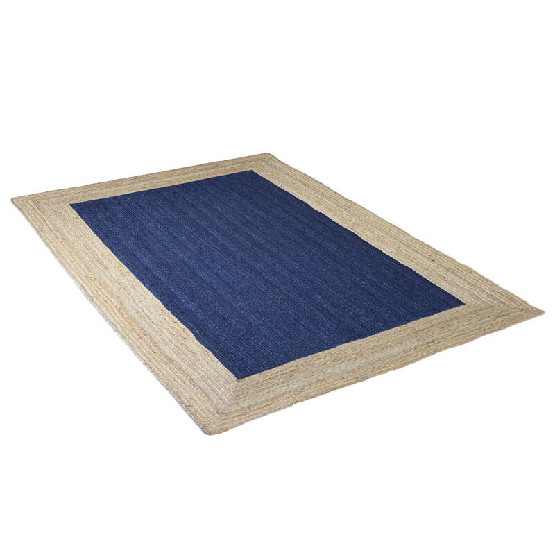 HAND WOVEN JUTE ECO-FRIENDLY Contemporary AREA RUGS  - 4'x6', Rectangle Shape, Blue Beige Color, Contemporary, High Pile, Natural Fiber, Outdoor Indoor Handmade Area Rugs for Living Room (J00026)