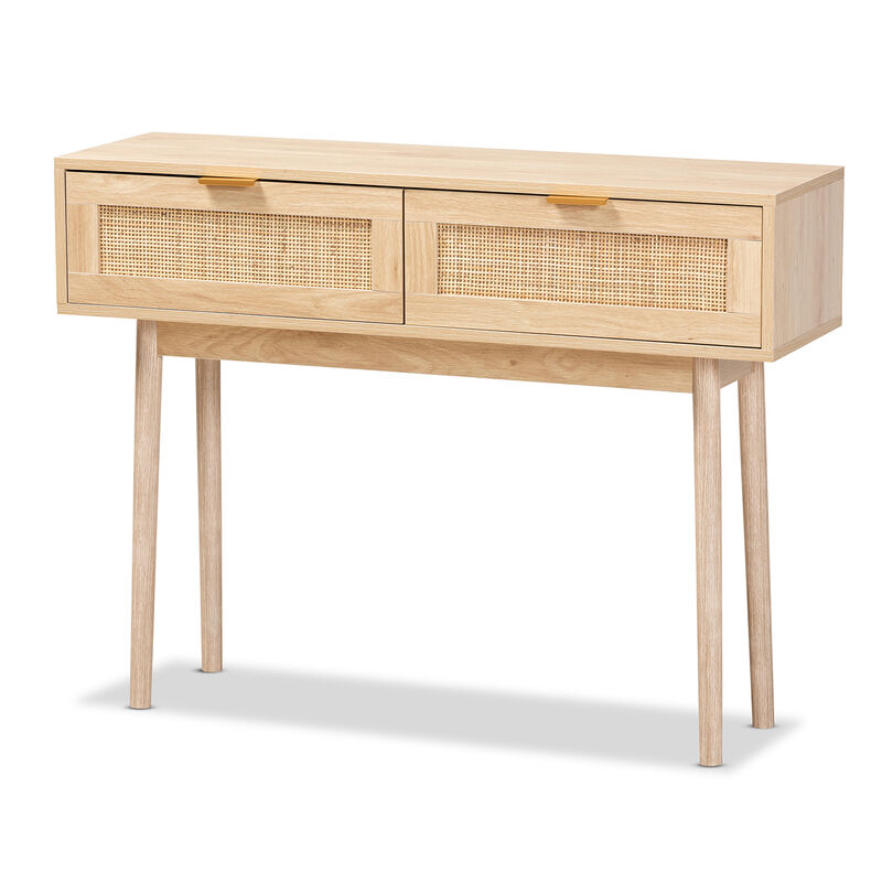 Baxton Studio Baird Mid Century Light Oak Brown Finished Wood 2 Drawer Console Table