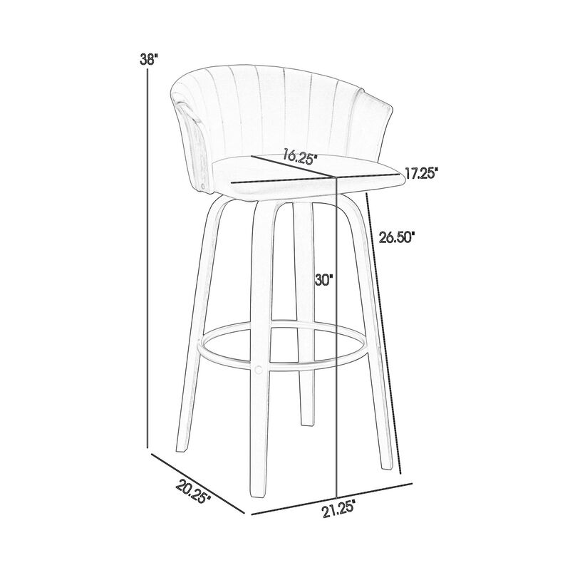 Oja 30 Inch Swivel Barstool Chair, Faux Leather, Curved Back, Black Wood - Benzara