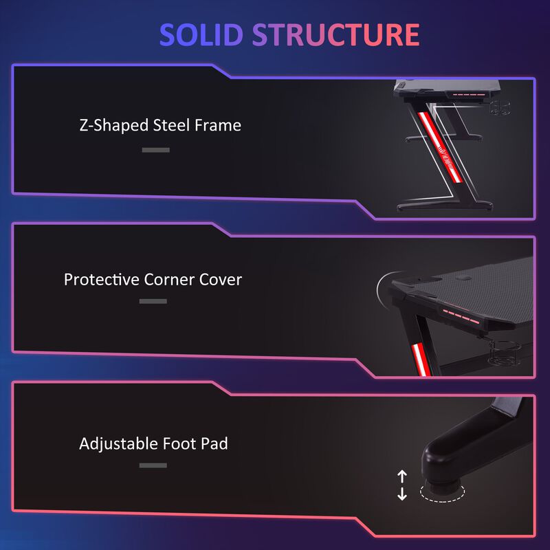 Black Gamer's Desk: Z-Shaped with Corner Cover and Cup Holder