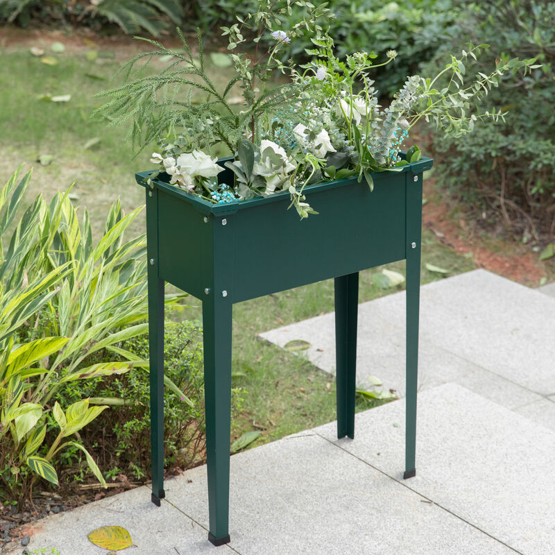Green Freestanding Raised Garden Bed Rectangular Flower Planter