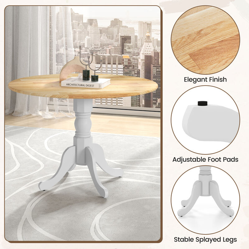 Wooden Dining Table with Round Tabletop and Curved Trestle Legs