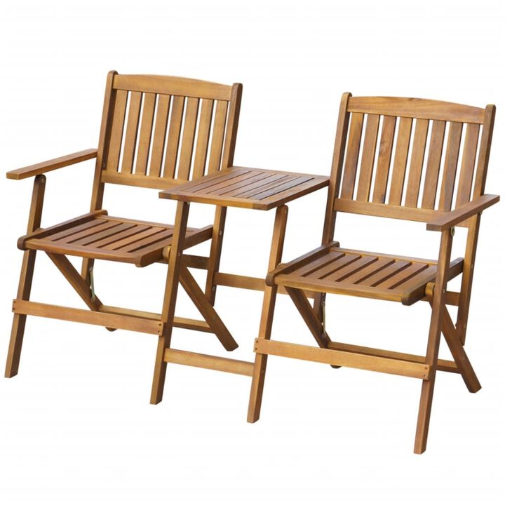 vidaXL Folding Garden Bench with Tea Table 55.1 Solid Acacia Wood