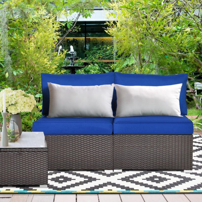 Hivvago 2 Pieces Patio Rattan Armless Sofa Set with 2 Cushions and 2 Pillows
