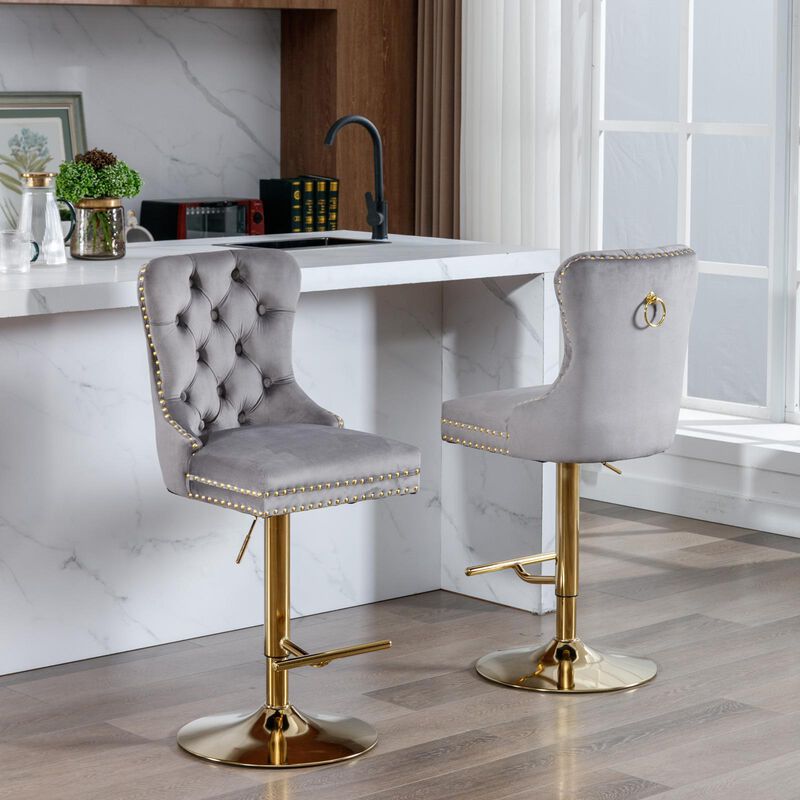 Swivel Barstools Modern Upholstered Counter Chairs with Tufted Back & Adjustable Seat for Kitchen & Bar