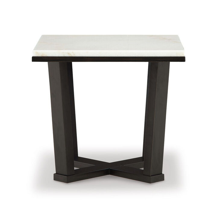 Fana Side End Table, White Marble Top, 24 Inch Square, Espresso Brown - Benzara