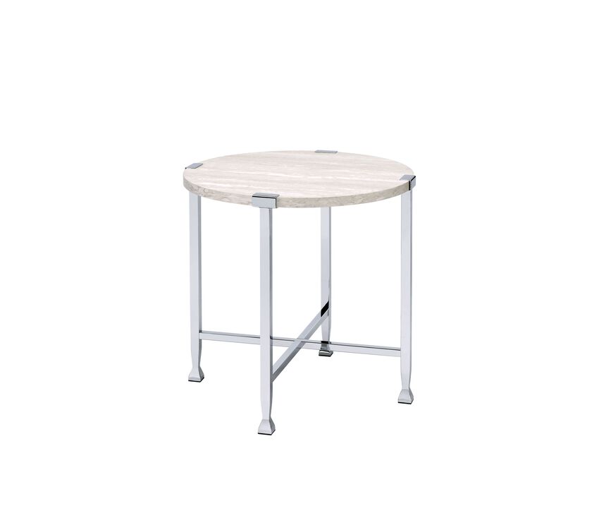 ACME Brecon End Table, White Oak &Chrome