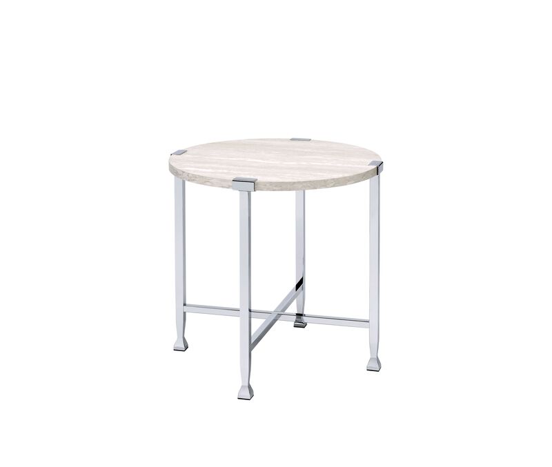 ACME Brecon End Table, White Oak &Chrome