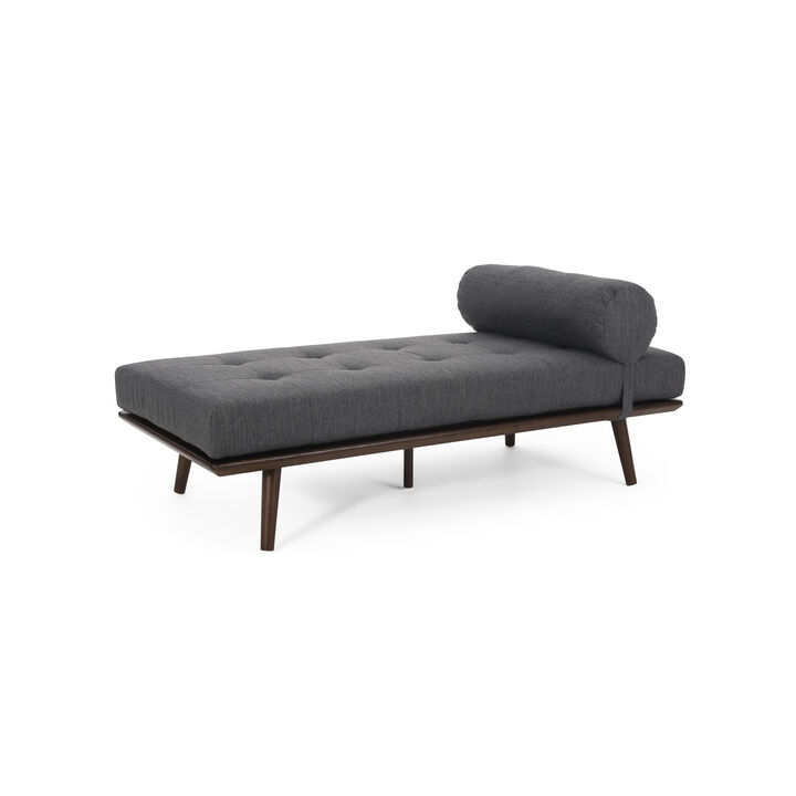 Mid-Century Modern Chaise Lounge with Button-Tufted Upholstery and Bolster Pillow
