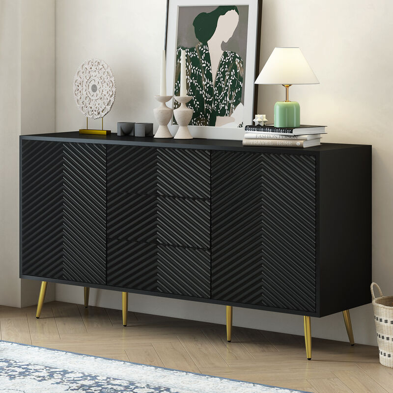 Merax Modern Sideboard with Geometric Line Design