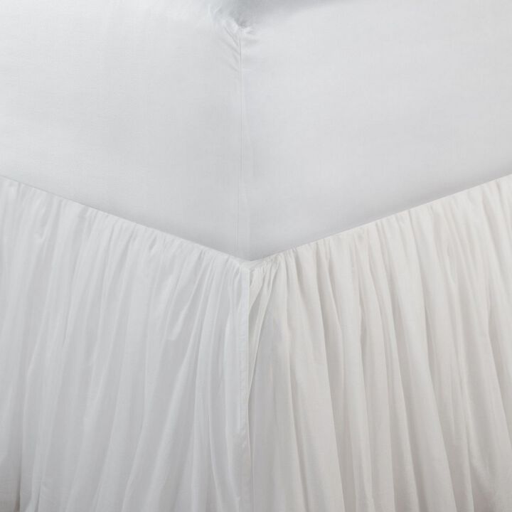 Twin Bed Skirt, Polyester Platform, Cotton Voile Drop, Ruffled Edge, White  - Benzara