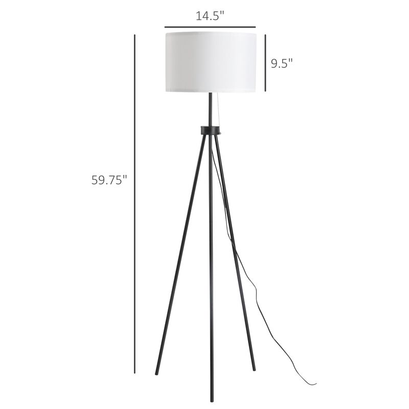 Black Living Room Light: 59.75" Floor Lamp with Fabric Shade