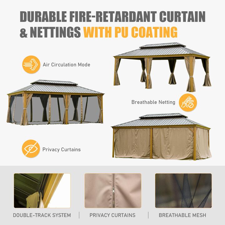 Mondawe 14x20ft Hardtop Gazebo,Built-In Drainage & Ventilated Canopy,Resistant with Netting/Curtains