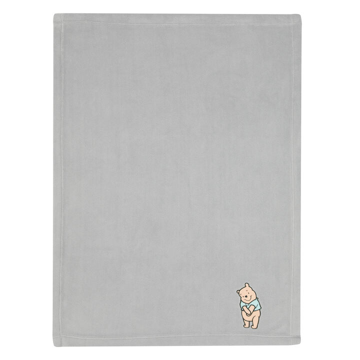 Lambs & Ivy Disney Baby Winnie the Pooh Hugs Gray Soft Fleece Baby Blanket