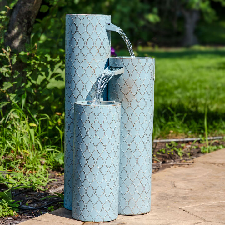 Sunnydaze Moroccan Trellis 3-Column Zinc Outdoor Garden Fountain - 27.5"