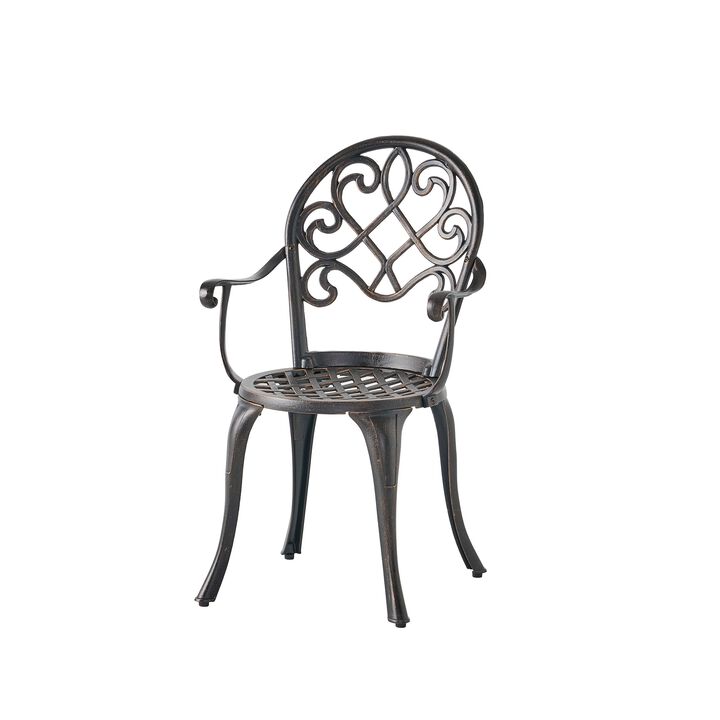 Outdoor Bistro Table Set with 2 Chairs and an Ice Bucket, Coppertone - Benzara