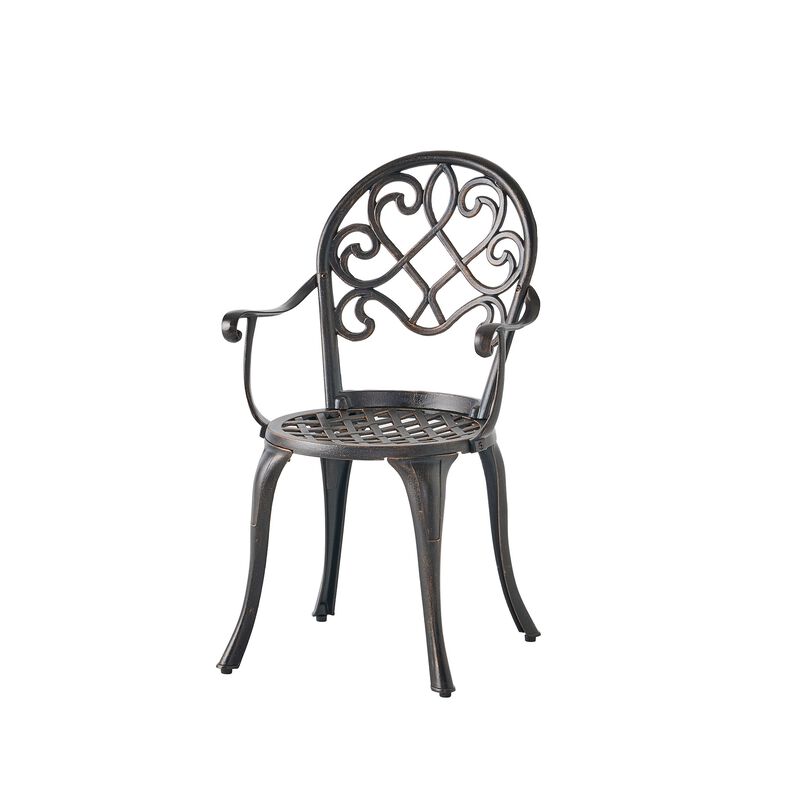 Outdoor Bistro Table Set with 2 Chairs and an Ice Bucket, Coppertone - Benzara
