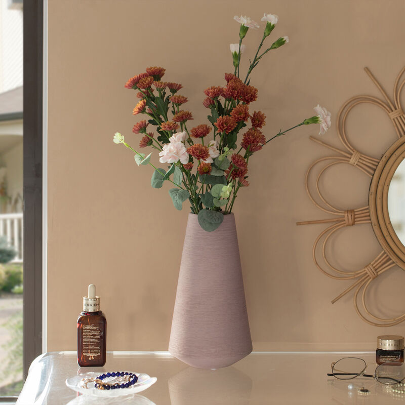 10 H Decorative Ceramic Round Cone Shape Centerpiece Table Vase Pink, Large