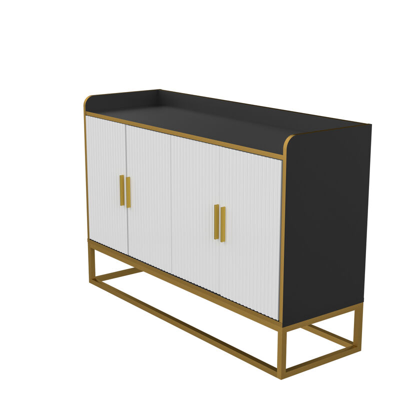 Modern Kitchen Buffet Storage Cabinet Cupboard Gloss With Metal Legs For Living Room Kitchen (Black)
