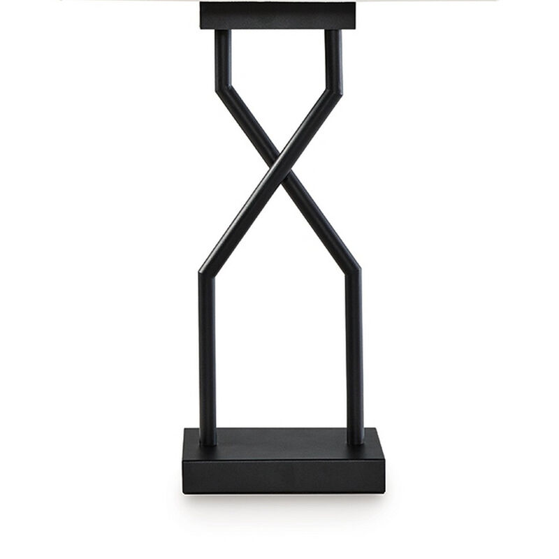 Table Lamp Set of 2, Empire Fabric Shade, Black Geometric Base w USB - Benzara