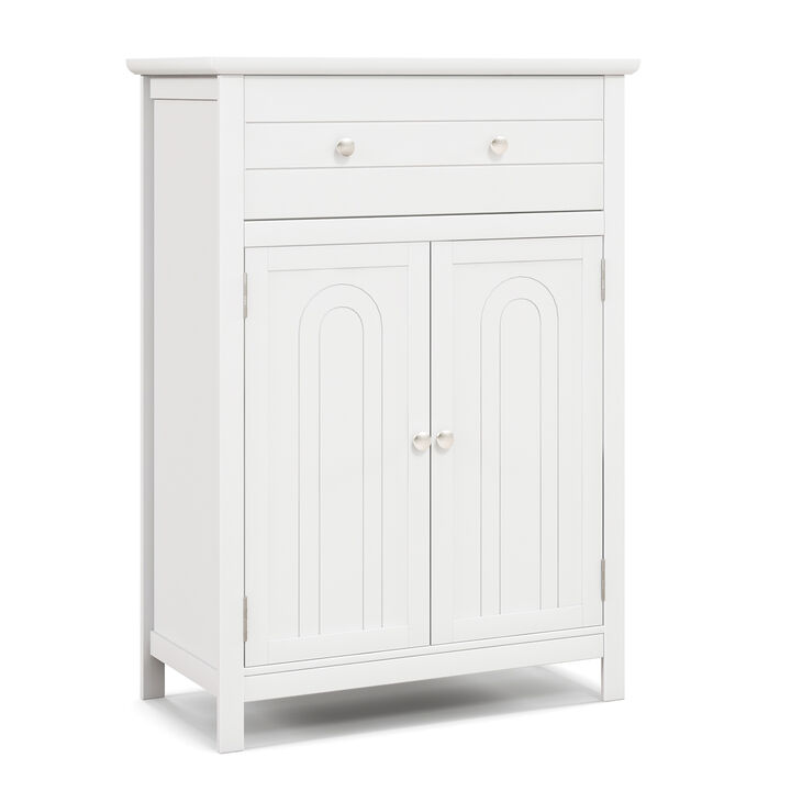 Wooden Bathroom Floor Cabinet with Drawer and Adjustable Shelf