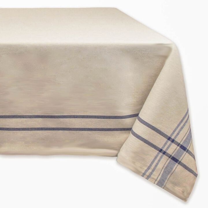 Nautical Blue and Ivory French Striped Pattern Rectangular Tablecloth 60" x 84"
