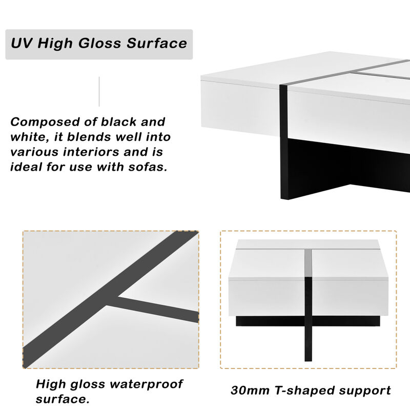 Modern High Gloss Cocktail Table - 45.2x25.5x13.7