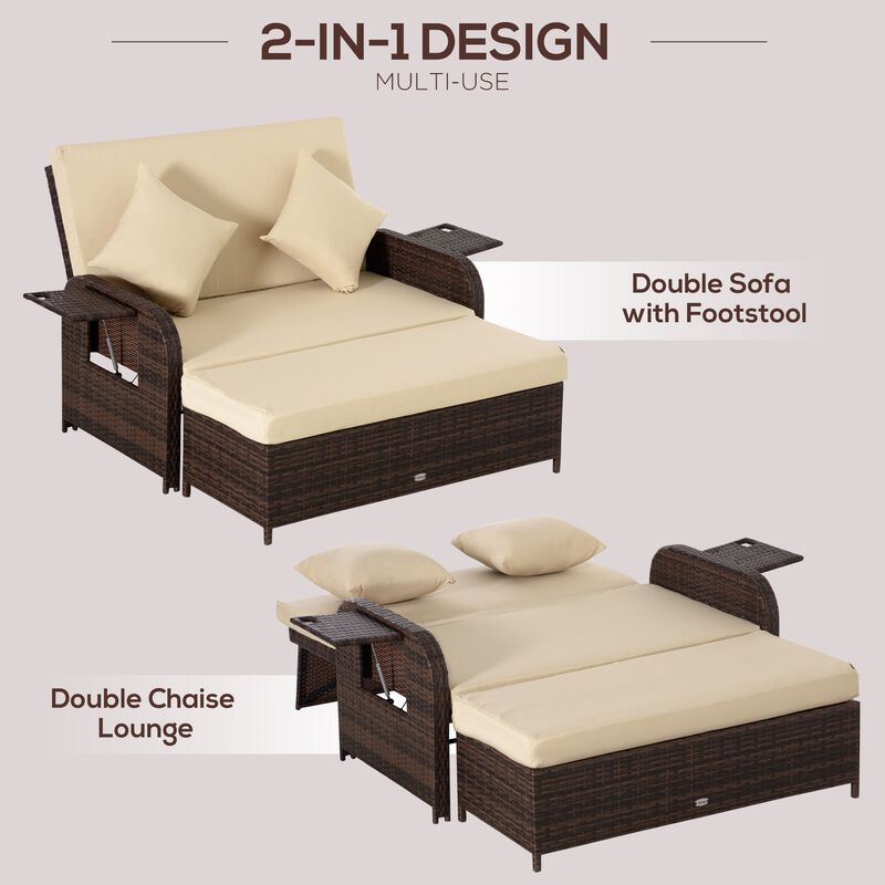 Patio Lounge Set: 2-Seater Wicker Sofa with Storage Footstool