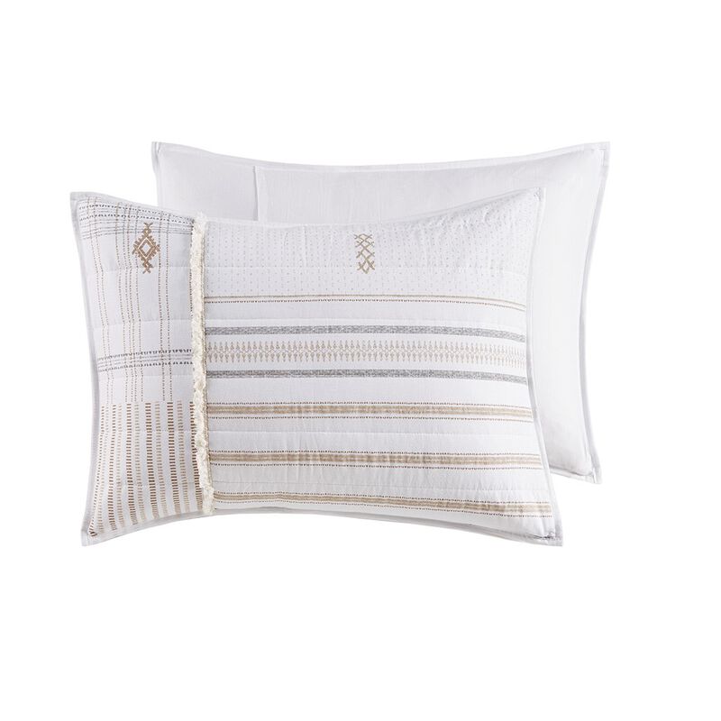 Gracie Mills Zander 3-Piece Stripe Printed Cotton Quilt Set with Trims