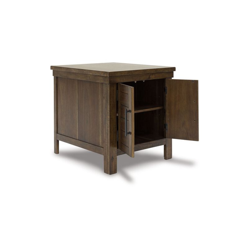 Chip Side End Table, Dual Door Cabinet, 26 Inch Rustic Brown Wood - Benzara