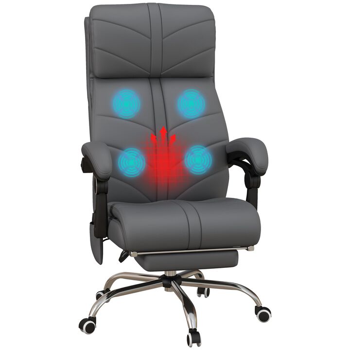 Gray PU Leather Massage Chair: 4 Vibration Points, Reclining