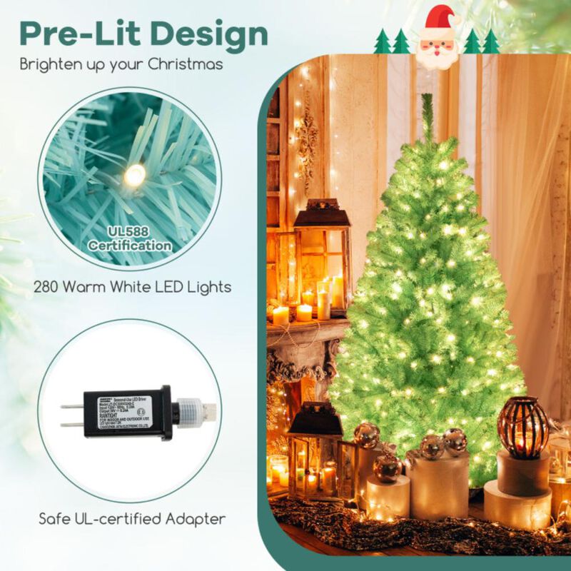 Hivvago 6 FT Blue Artificial Christmas Tree with 280 Warm White LED Lights and Foldable Metal Stand