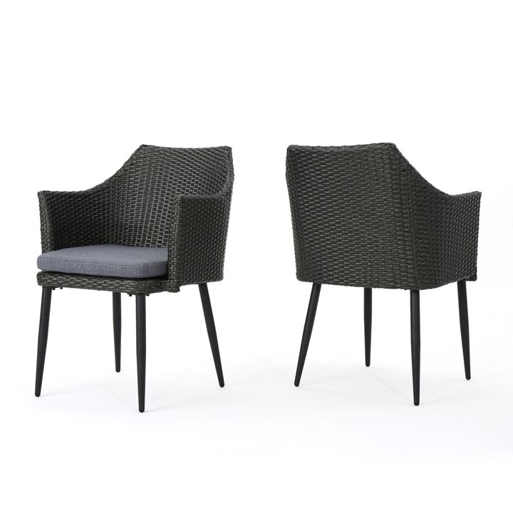 Kenny Outdoor Accent Chair Set of 2, Gray Polyester, PE Rattan, Iron