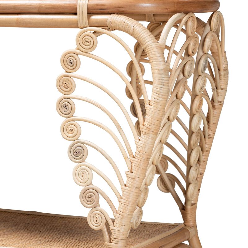 Bali & Pari Bastet Modern Bohemian Natural Brown Rattan 2-Tier Console Table
