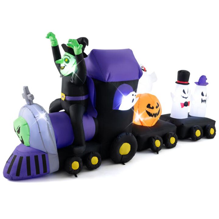 Hivvago 8.2 ft Long Halloween Inflatable Train with Witch and 4 Ghosts