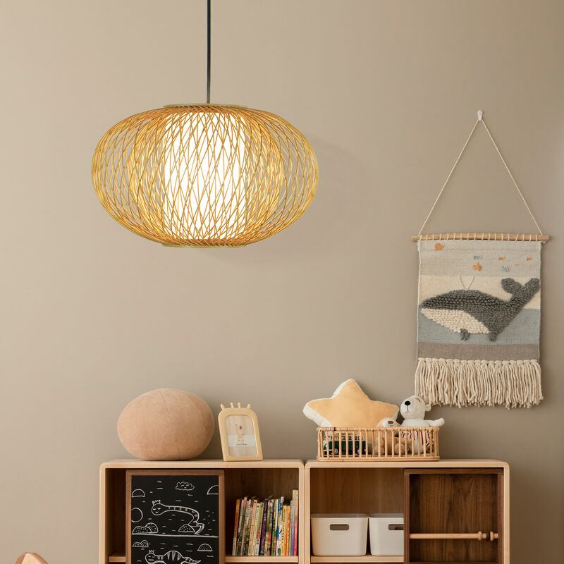 Handmade Modern Round Bamboo Wicker Rattan Lamp Hanging Light Shade, Small