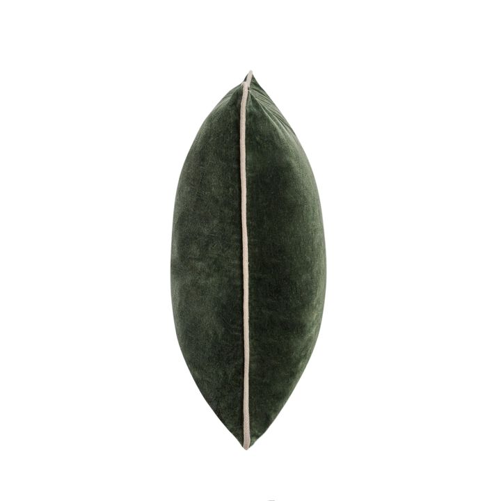 May Accent Throw Pillow, 22in Stonewashed Forest Green Cotton Velvet - Benzara