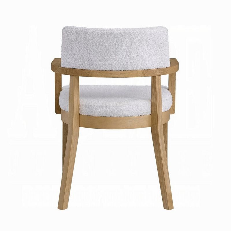 Semi Dining Armchair Set of 2, Curved Cutout Back, White Fabric, Brown - Benzara