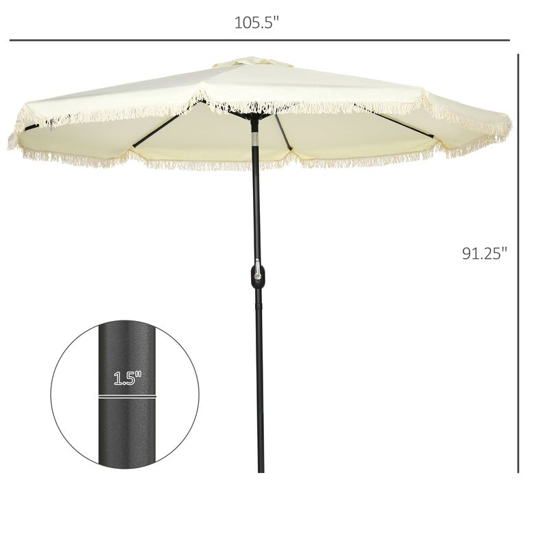 Garden Sun Shade: 9ft Patio Umbrella with Fringed Tassels & 8 Ribs