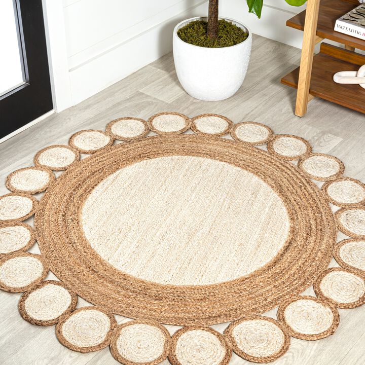 Skye Two-Tone Jute Circle Border Cream/Natural Round Area Rug