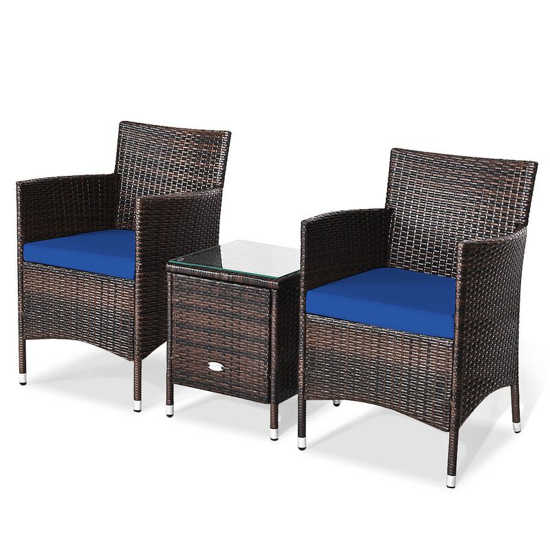 3 Pieces Ergonomic Wicker Patio Conversation Set-Navy