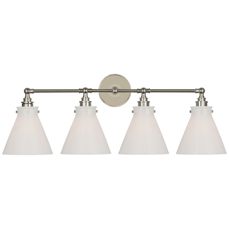 Parkington 24" Three Light Bath Bar in Polished Nickel with White Glass