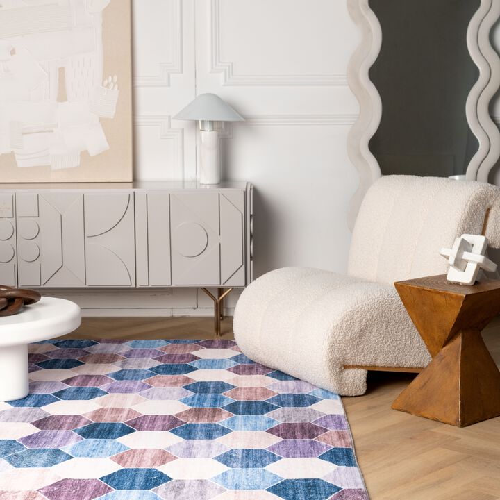 Eclipse Modern Checkered Geometric Purple Cream Indoor Soft Area Rug