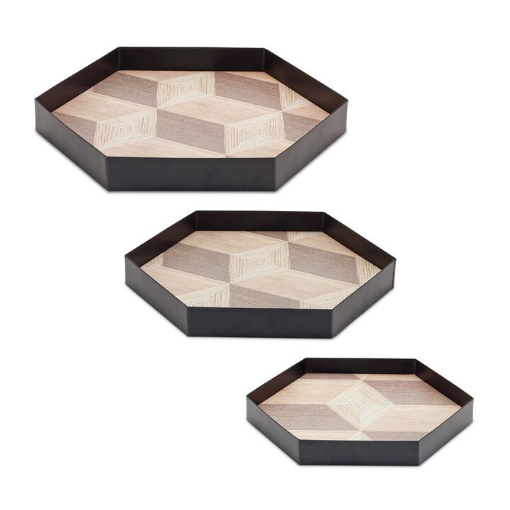 Iron and MDF Tray Set of 3 for Decorative and Functional Use