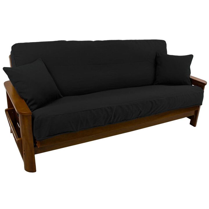 Blazing Needles Solid Twill 8 to 9-inch Full Futon Cover Set with Two 18-inch Throw Pillows (Set of 3)