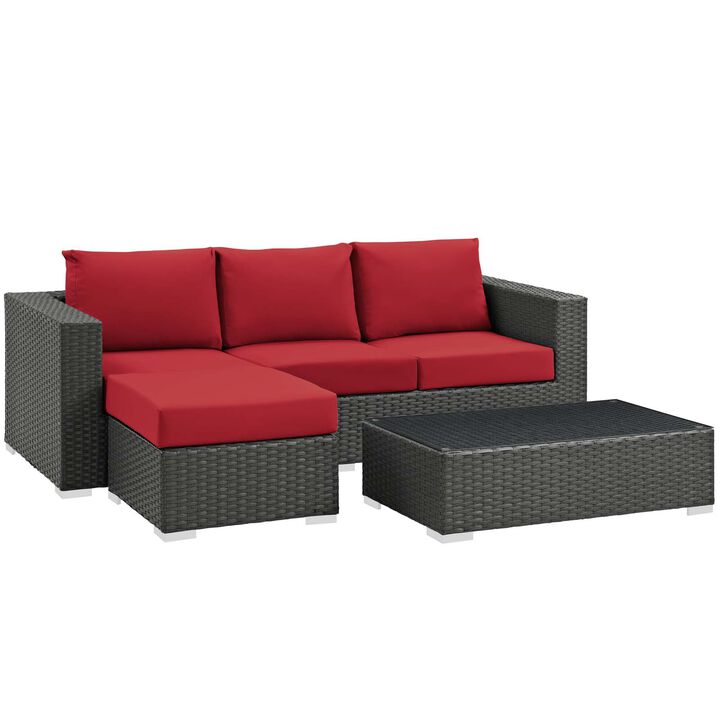 Sojourn 3 Piece Outdoor Patio Sunbrella Sectional Set - Canvas Red