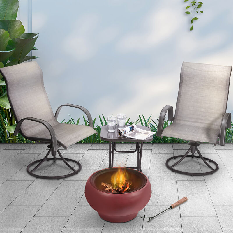 Teamson Home Outdoor 20" Wood Burning Fire Pit with Decorative Light Concrete Base, Maroon