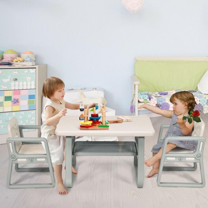 Hivvago Kids Table and 2 Chairs Set with Storage Shelf